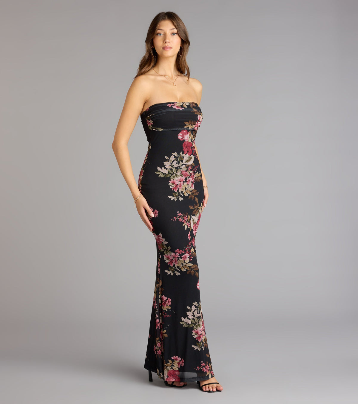 Midnight Romance Floral Mesh Maxi Dress