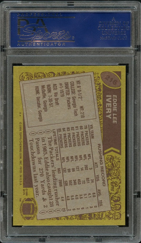 1986 Topps FB Card #216 Eddie Lee Ivery Green Bay Packers PSA NM-MT 8 (MGD2)