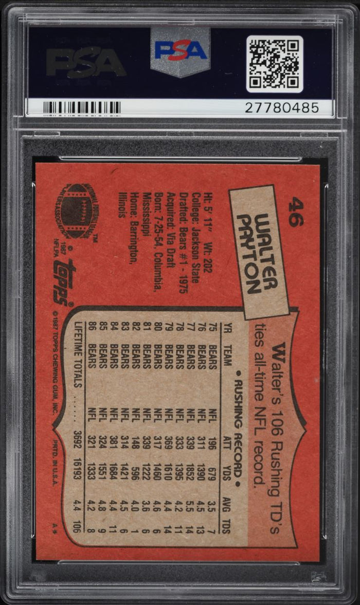 1987 Topps FB Card # 46 Walter Payton Chicago Bears HOF PSA 8.5 NM-MT+ (MGD2)