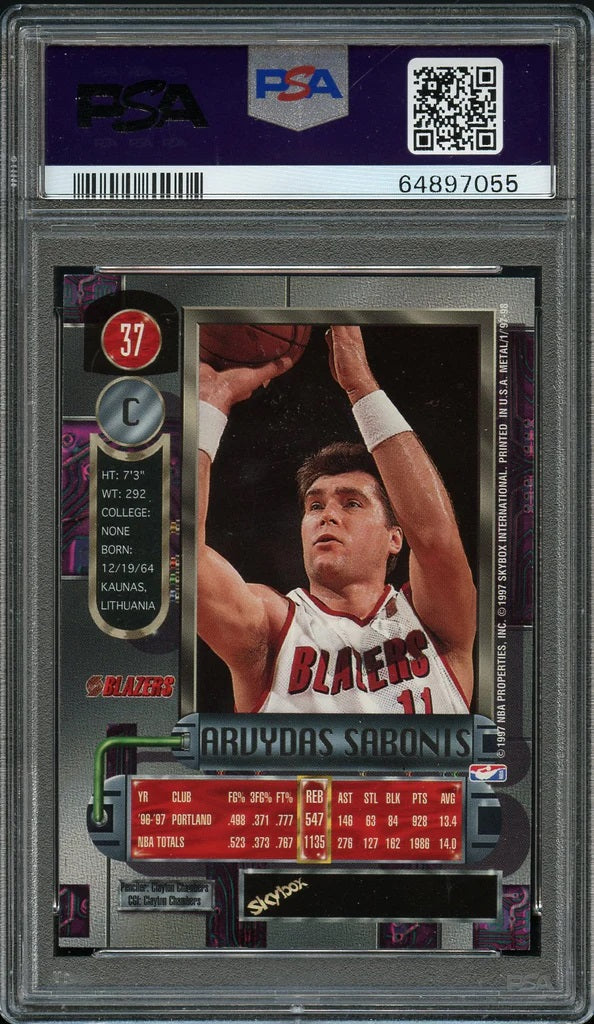 1997 Metal Universe BkB Card # 37 Arvydas Sabonis HOF PSA NM-MT 8 (MGD2)