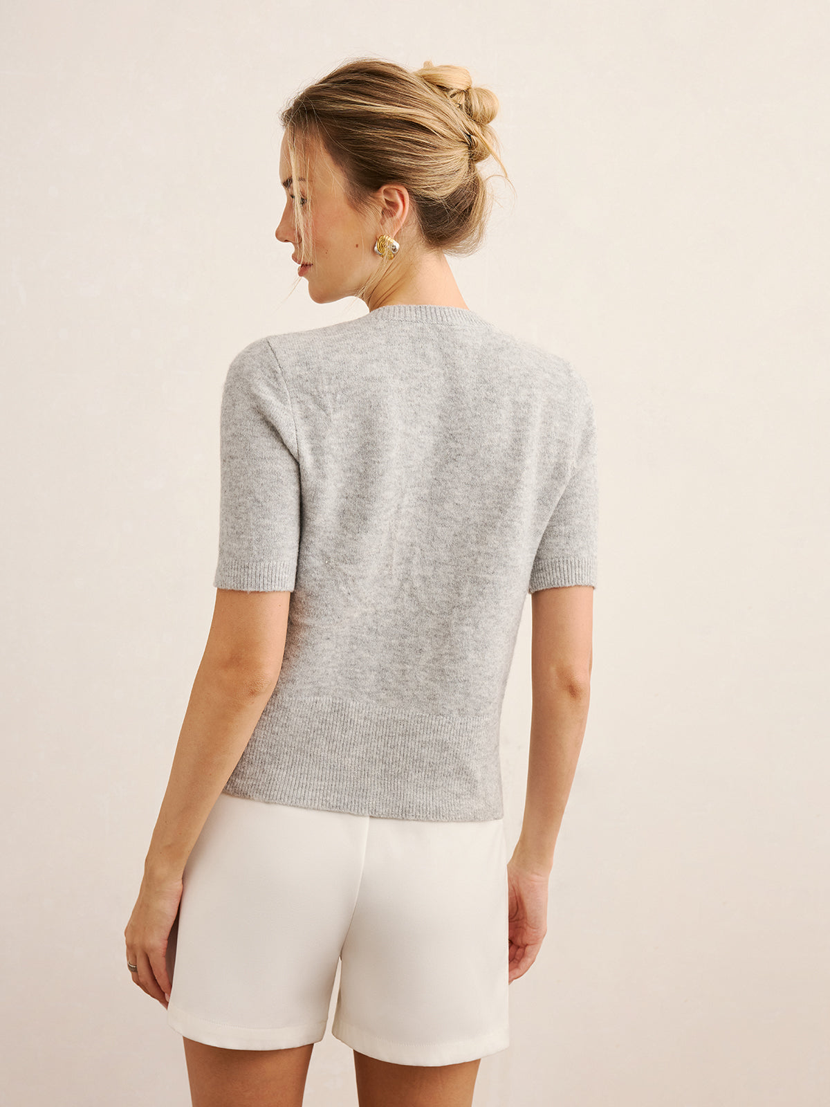 Short-Sleeve Knit Cardigan