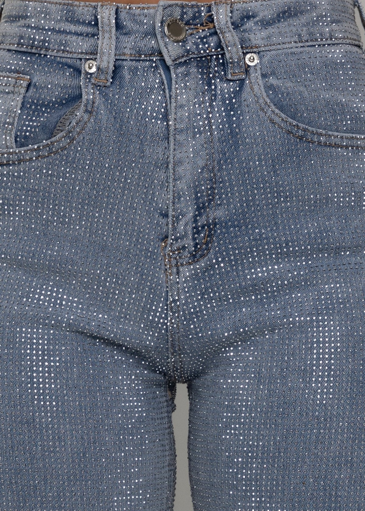 Forever Sparkle Diamante Straight Leg Jean - Blue