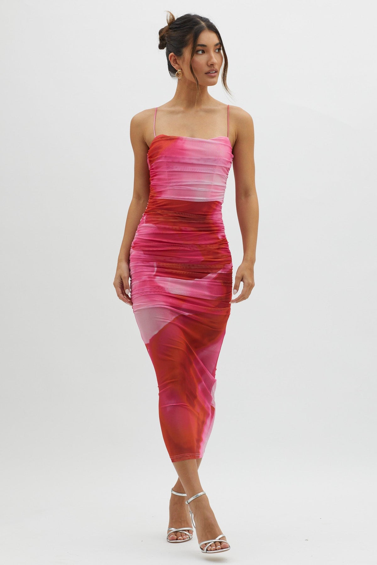 Logan Cami Strap Midi Dress Abstract Pink