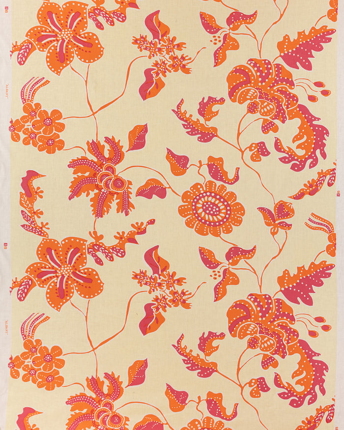 Alan Campbell Fabric: Albany - Custom Orange / Magenta on Cream 100% Linen