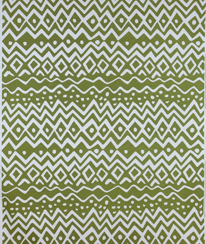 Alan Campbell Fabric: Deauville - Custom Olive Green on White Suncloth