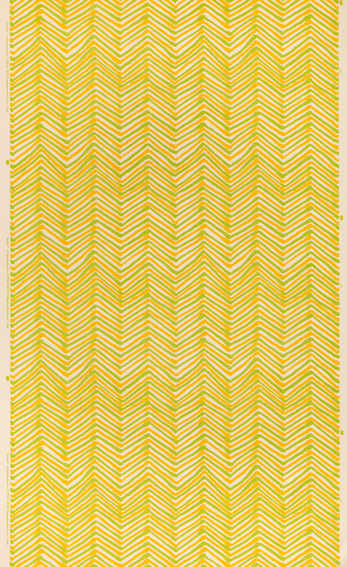 Alan Campbell Fabric: Zig Zag Multicolor - Custom Lime / Yellow on Vellum Suncloth