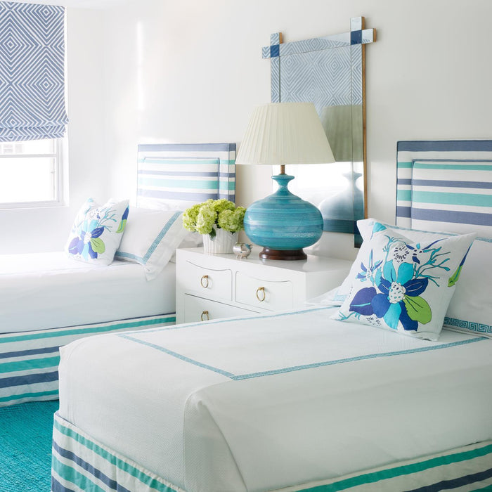 China Seas Fabric: Carnival Stripe - Custom Aqua on Tinted 100% Belgian Linen