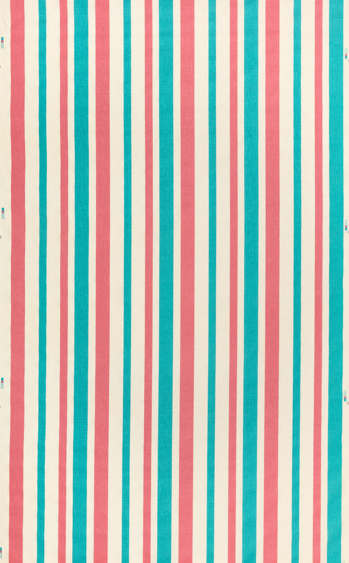 China Seas Fabric: Carnival Stripe - Custom Turquoise / Pink on Tinted 100% Linen