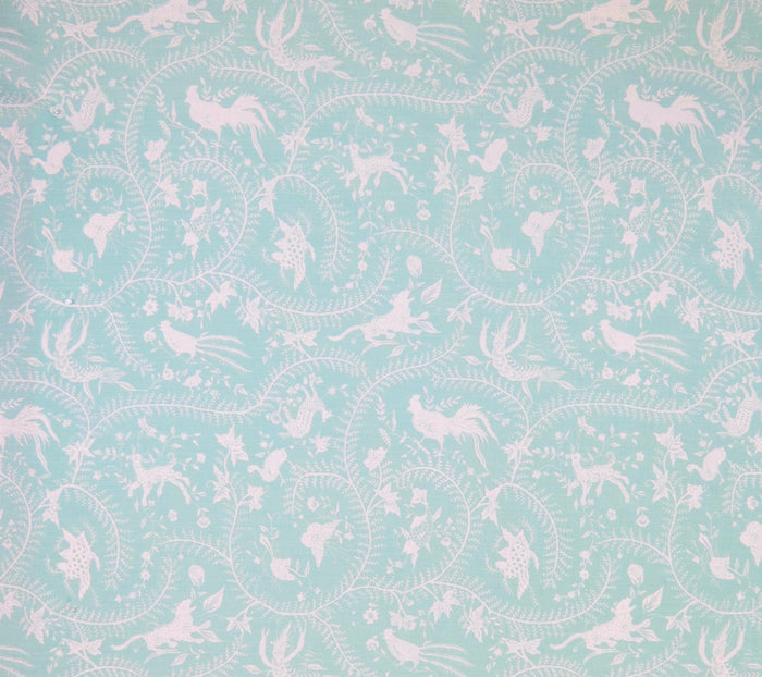 China Seas Fabric: Cirebon Reverse - Custom Pale Aqua on White Belgian Linen/Cotton