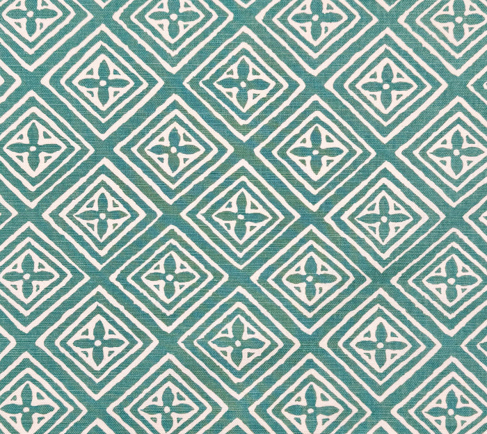 China Seas Fabric: Fiorentina - Custom Teal on Tinted Belgian Linen / Cotton