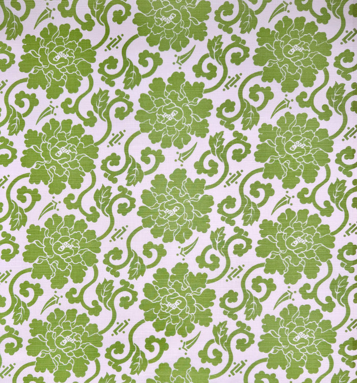 China Seas Fabric: Florals - Custom Jungle Green on Tinted Belgian Linen / Cotton