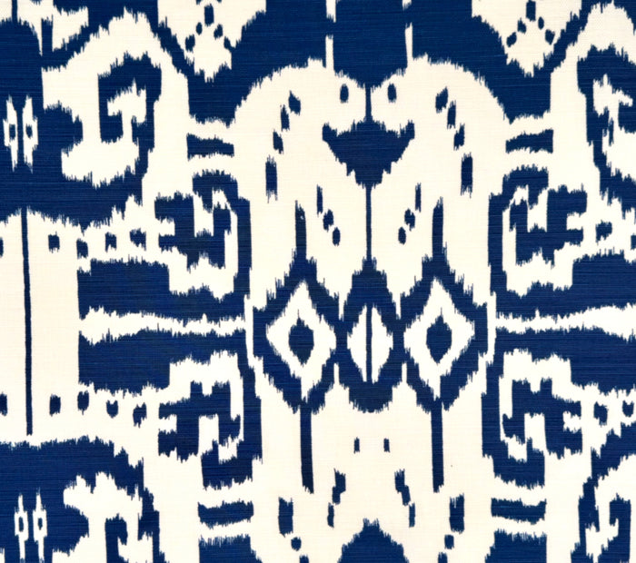 China Seas Fabric: Island Ikat - Custom Navy on White Belgian Linen / Cotton