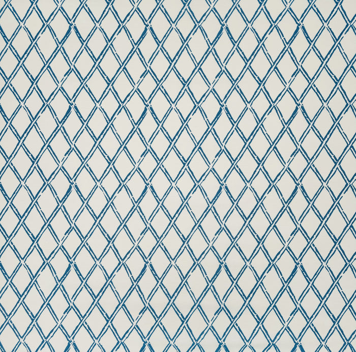 China Seas Fabric: Lyford Diamond Bamboo - Custom Blue on White Belgian Linen / Cotton