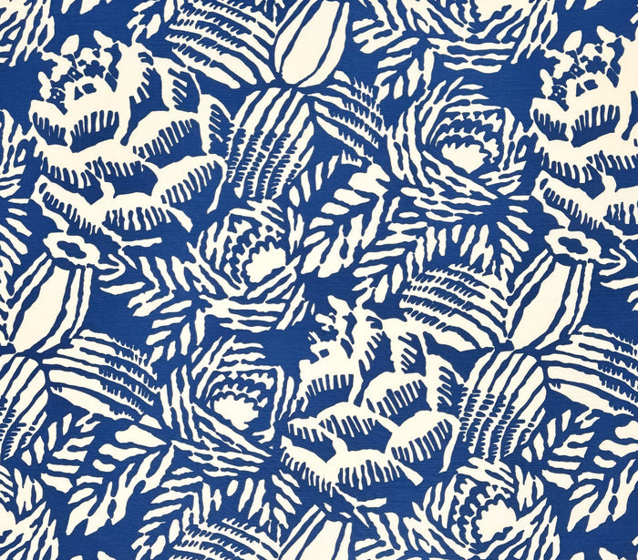 China Seas Fabric: Macambo - Custom Royal Blue on White Belgian Linen / Cotton