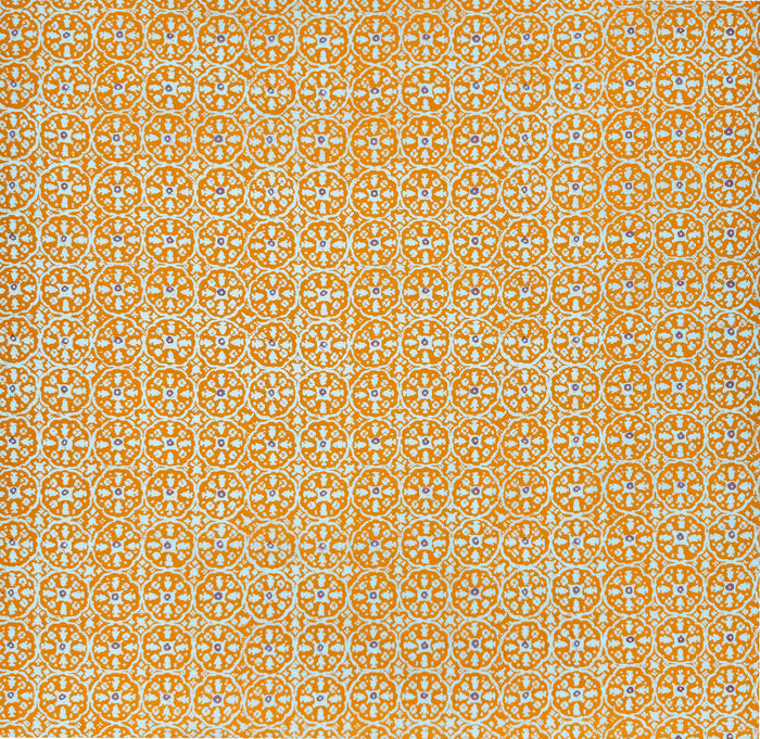 China Seas Fabric: Nitik II - Custom Mango / Shrimp on Tinted Belgian Linen / Cotton