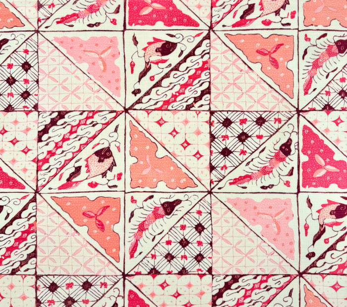 China Seas Fabric: SunnyJim Batik - Custom Multi Pinks on Tinted Belgian Linen / Cotton
