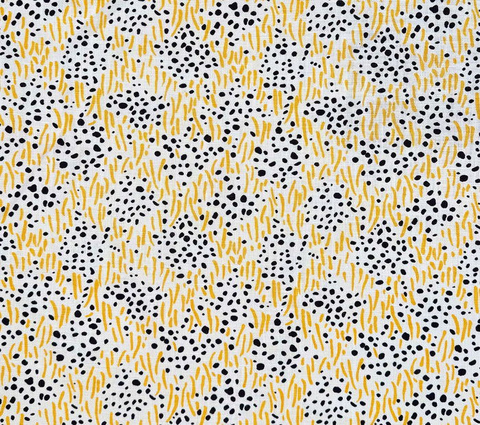 China Seas Fabric: Trilby - Custom Charcoal Dots / Gold on Tan Linen