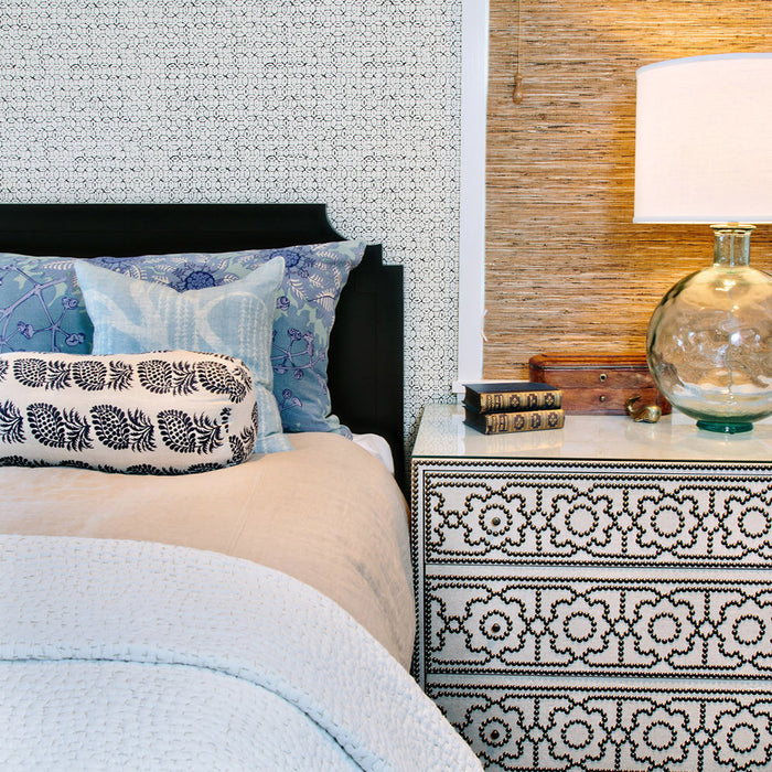 China Seas Wallpaper: Melong Batik - Custom Blue on Off White Paper (5 YARD MINIMUM)