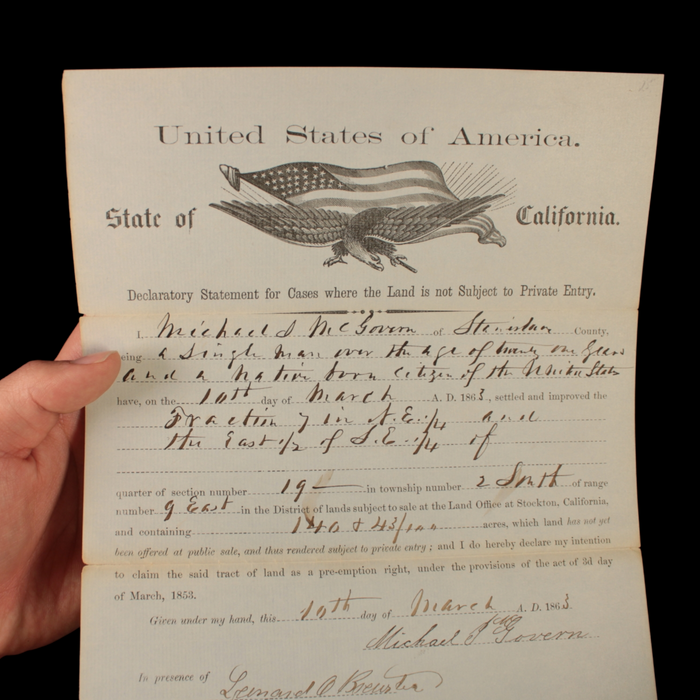 Declaratory Statement Form #1 (For Land Settlement) - 1863