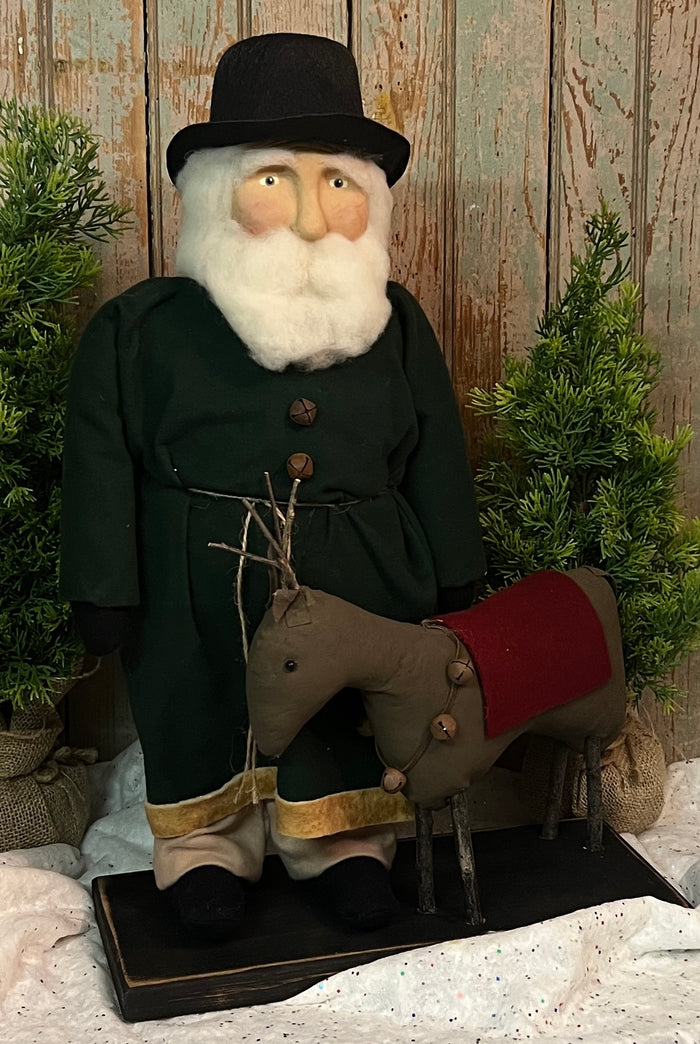 OTC-S06 Santa in Green Wool Coat with Reindeer