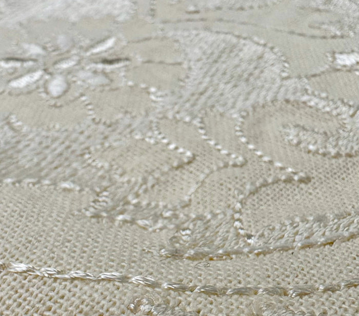 Quadrille Fabric: Akra Embroidery - Gray / White on White Cotton