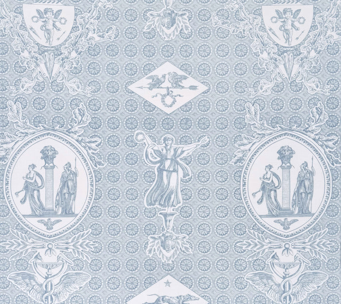 Quadrille Fabric: Excelsior - Custom Lulworth Blue on White Belgian Linen / Cotton