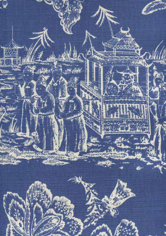 Quadrille Fabric: Royal Journey Reverse II - Custom New Navy on Tinted Belgian Linen / Cotton