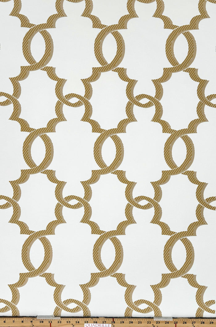 Quadrille Wallpaper: El Cid - Custom Tan on Almost White Wallpaper (FIVE YARD MINIMUM)
