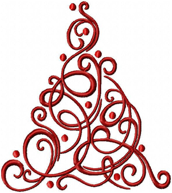 Swirl Christmas Tree - machine Embroidery Design - Comes in 4 Sizes