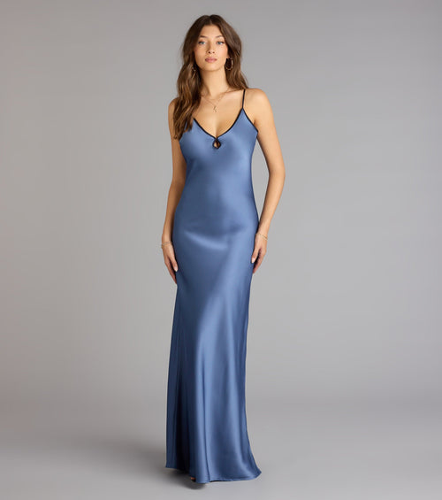 Blaire Satin Keyhole Slip Formal Dress
