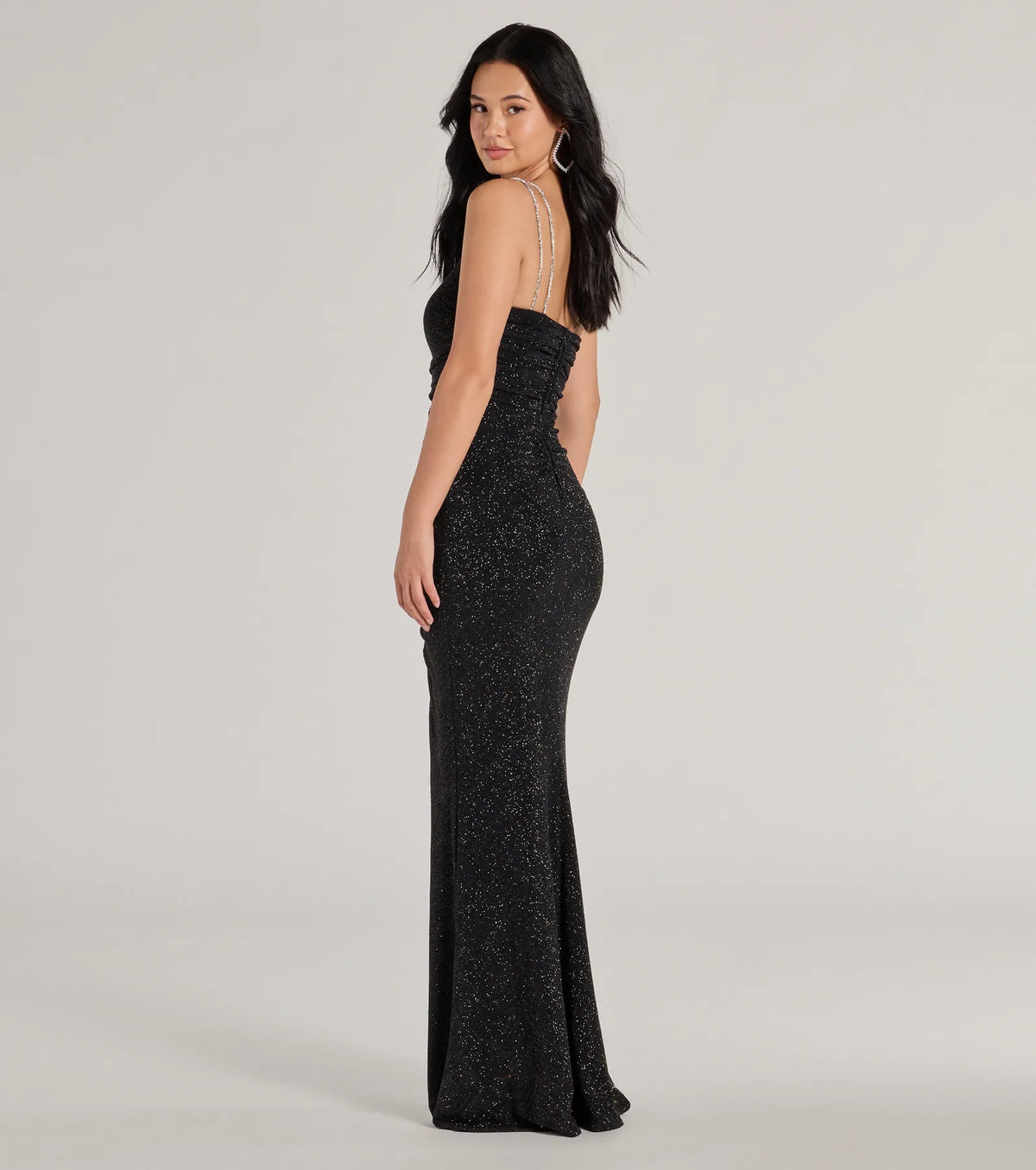 Gracie One-Shoulder Glitter Column Dress