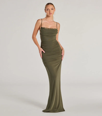 Julane Cowl Neck Ruched Column Dress