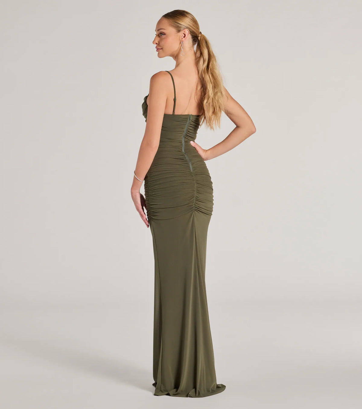Julane Cowl Neck Ruched Column Dress