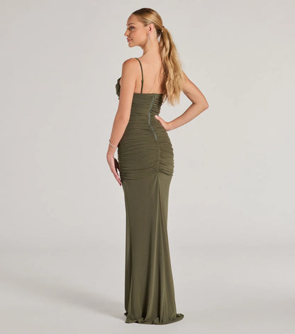 Julane Cowl Neck Ruched Column Dress