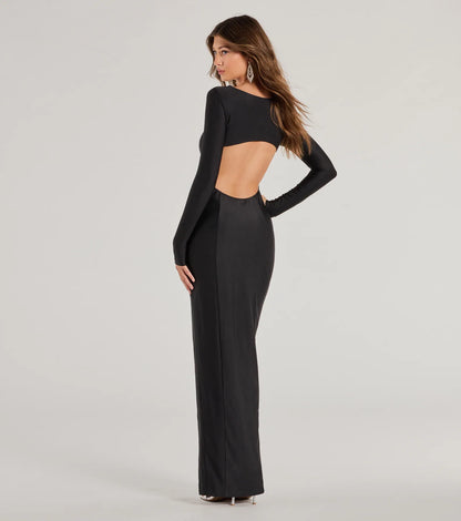 Veda Cutout Long Sleeve Column Formal Dress