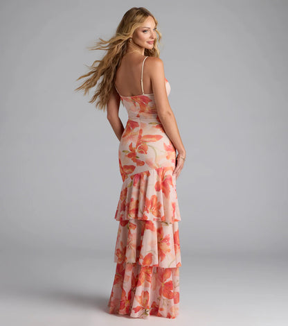 Blissful Aura Floral Ruffle Maxi Dress