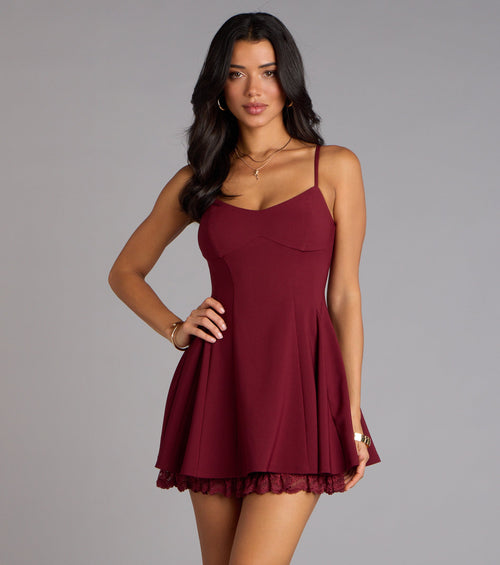 Chic Charm Lace Trim Skater Dress