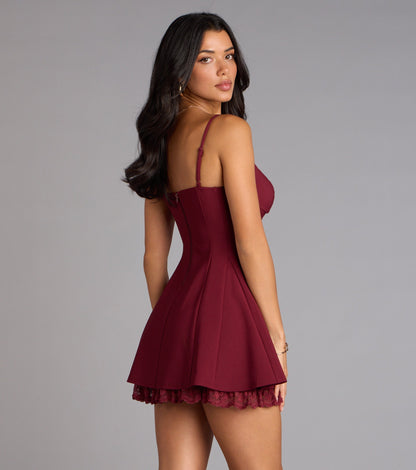 Chic Charm Lace Trim Skater Dress