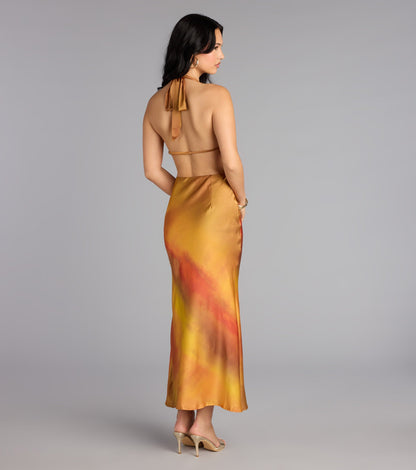 Sunset Glow Satin Midi Dress