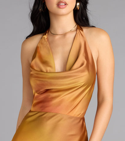 Sunset Glow Satin Midi Dress