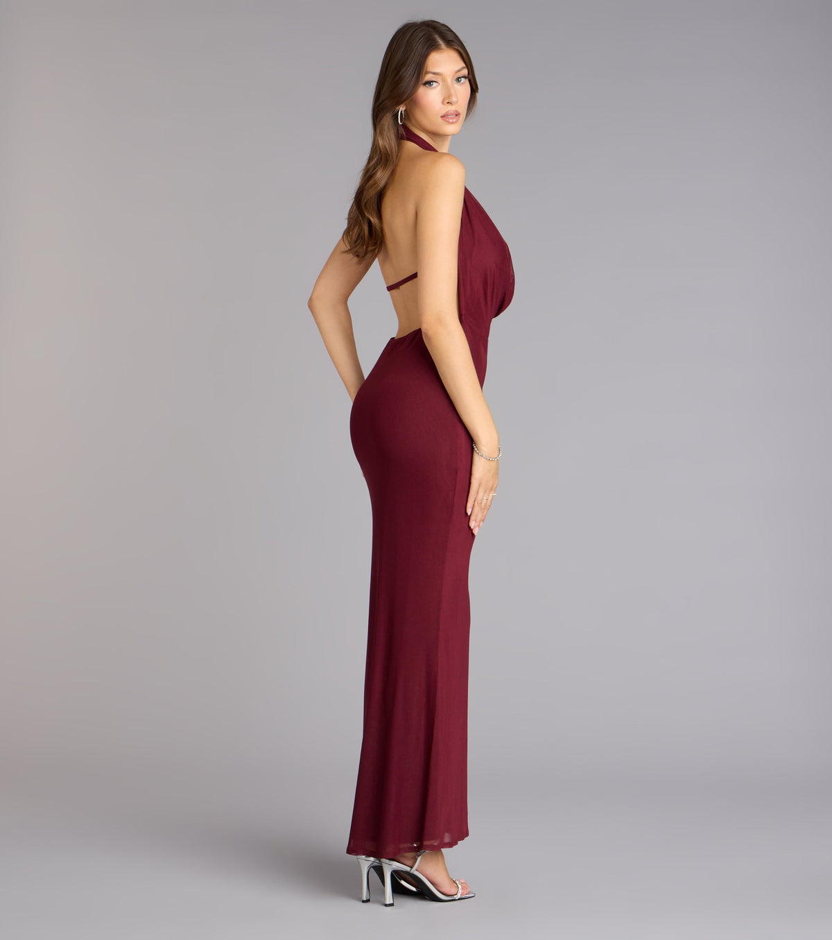 Merlot Nights Halter Maxi Dress