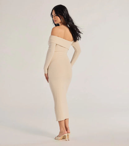 Sharp Lines Asymmetrical Long Sleeve Midi Dress