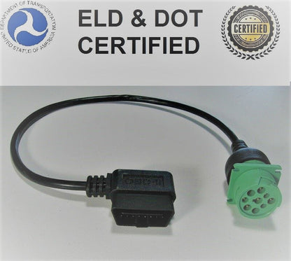 16 Pin OBD2 to 8/9 Pin Black or Green ELD Diagnostics Cable Adapter