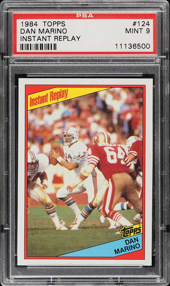 1984 Topps FB Card #124 INSTANT REPLAY Dan Marino HOF ROOKIE RC PSA 9 MINT (MGD2)