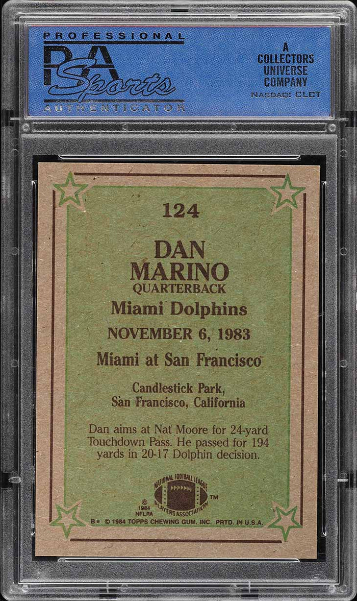 1984 Topps FB Card #124 INSTANT REPLAY Dan Marino HOF ROOKIE RC PSA 9 MINT (MGD2)