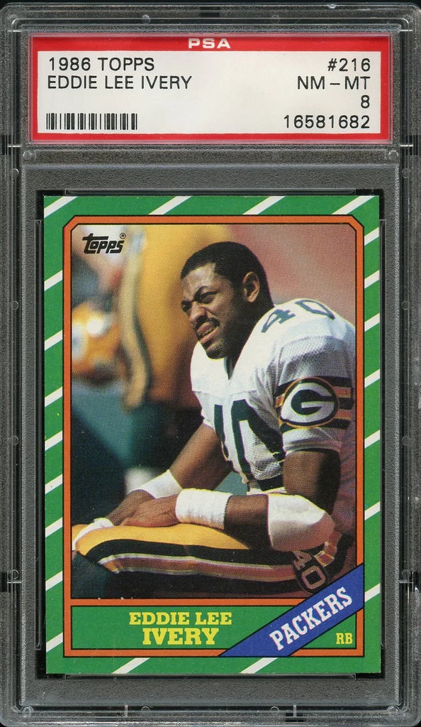 1986 Topps FB Card #216 Eddie Lee Ivery Green Bay Packers PSA NM-MT 8 (MGD2)