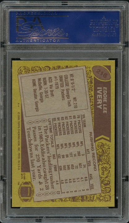 1986 Topps FB Card #216 Eddie Lee Ivery Green Bay Packers PSA NM-MT 8 (MGD2)