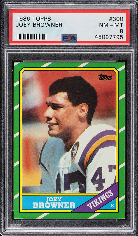 1986 Topps FB Card #300 Joey Browner Minnesota Vikings PSA 8 NM-MT (MGD2)