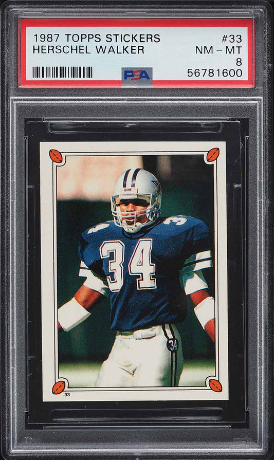 1987 Topps FB Stickers # 33 Herschel Walker Dallas Cowboys ROOKIE RC PSA 8 NM-MT (MGD2)