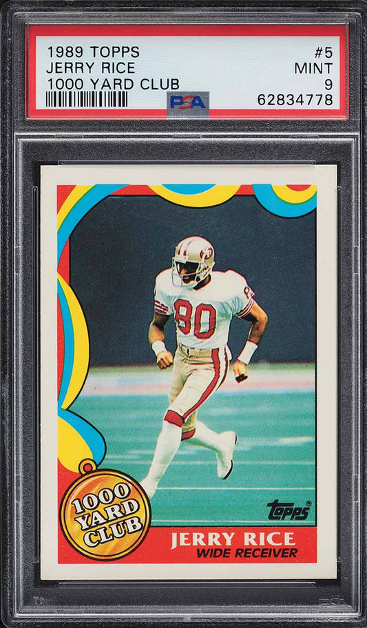 1989 Topps FB 1000 Yard Club Card # 5 Jerry Rice San Francisco 49ers  PSA 9 MINT (MGD2)